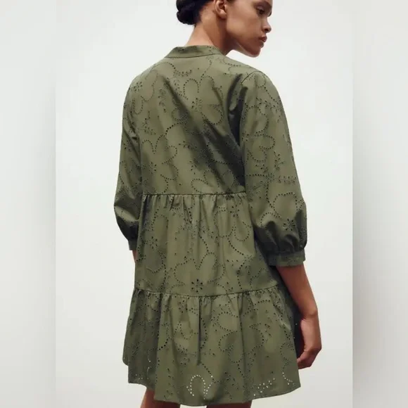 Zara Olive Green Eyelet Dress - Picture 7 of 10
